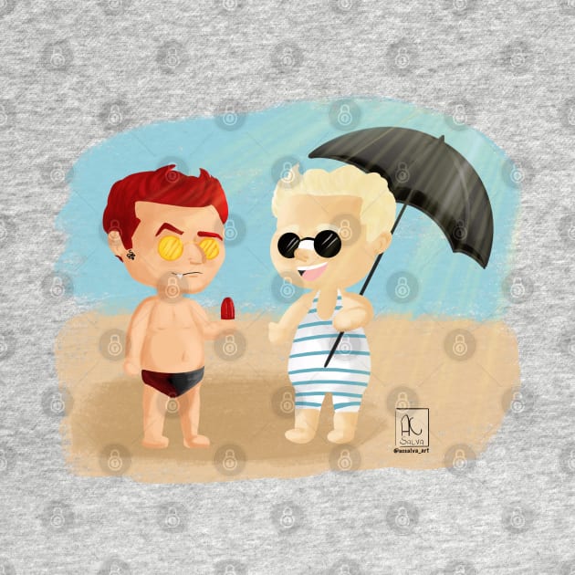 Beach day! Featuring umbrellas and sunglasses by AC Salva